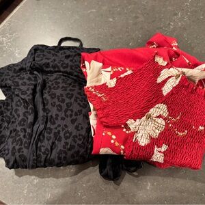 Black Leopard Print pants outfit & Red Floral Smocked Dress Pants romper